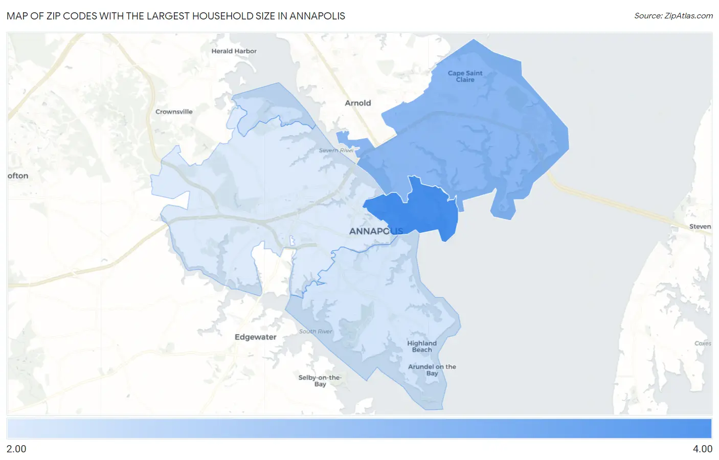 Zip Codes with the Largest Household Size in Annapolis Map