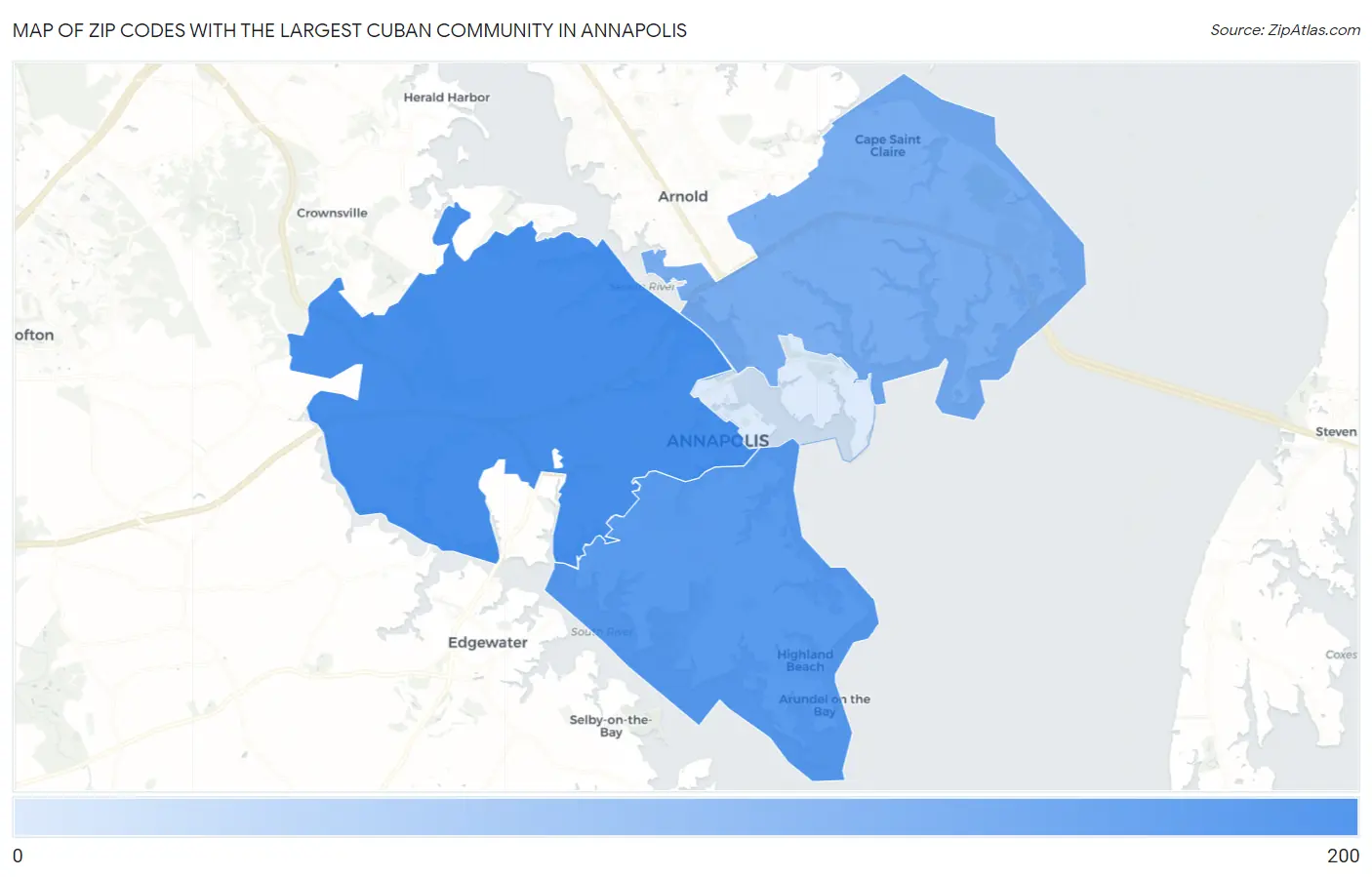 Zip Codes with the Largest Cuban Community in Annapolis Map