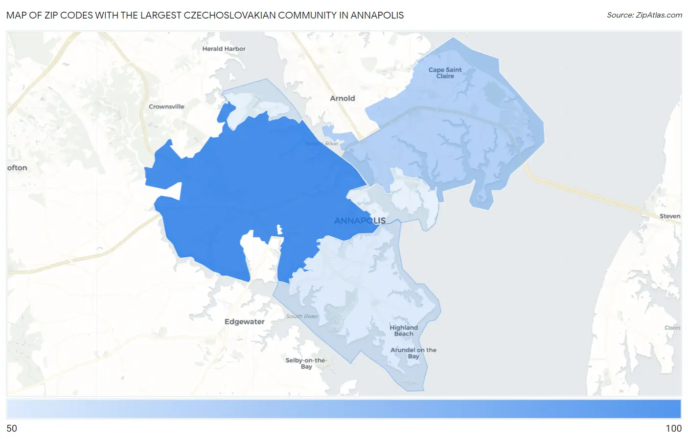 Zip Codes with the Largest Czechoslovakian Community in Annapolis Map