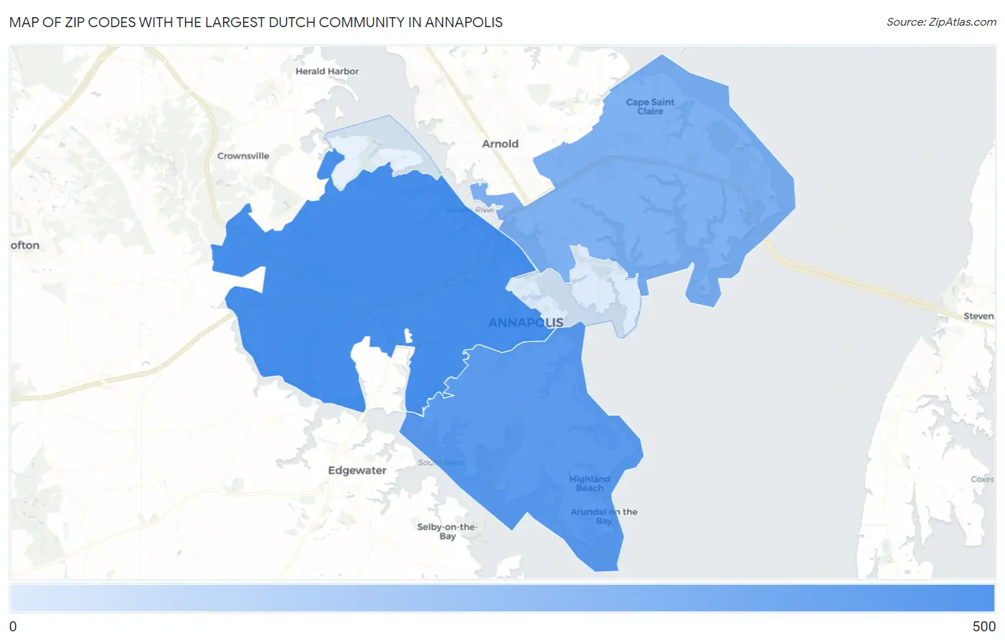 Zip Codes with the Largest Dutch Community in Annapolis Map