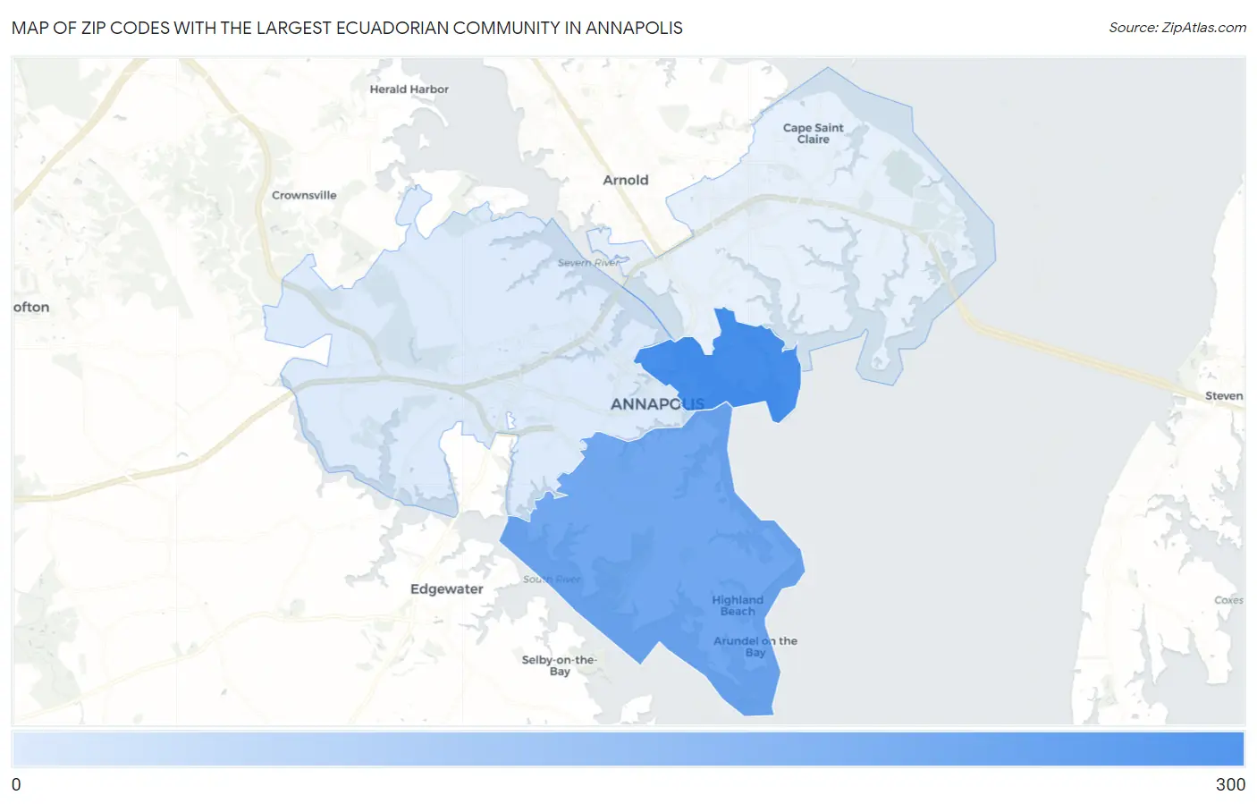 Zip Codes with the Largest Ecuadorian Community in Annapolis Map