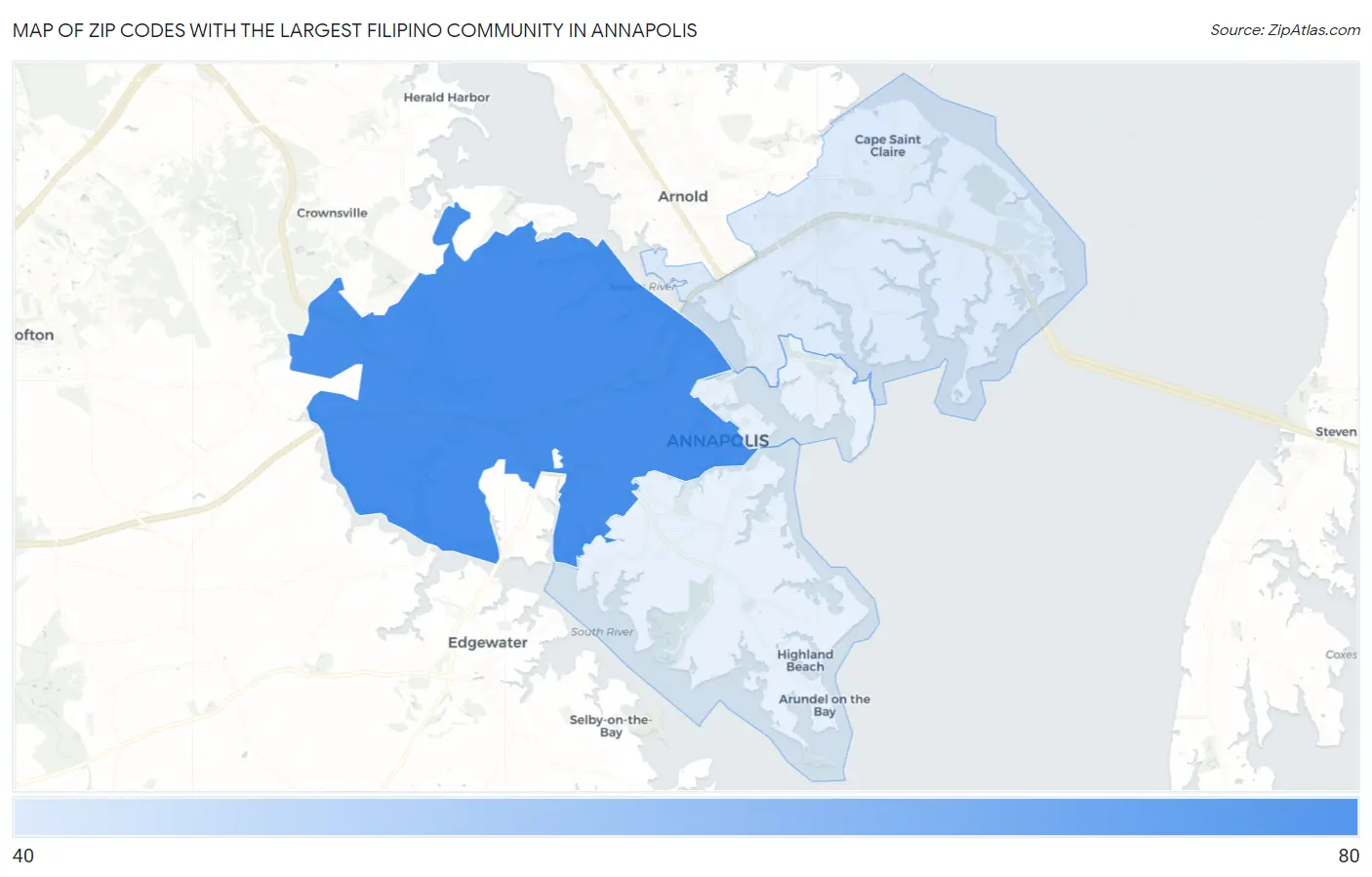 Zip Codes with the Largest Filipino Community in Annapolis Map