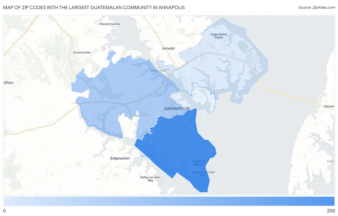 Zip Codes with the Largest Guatemalan Community in Annapolis Map
