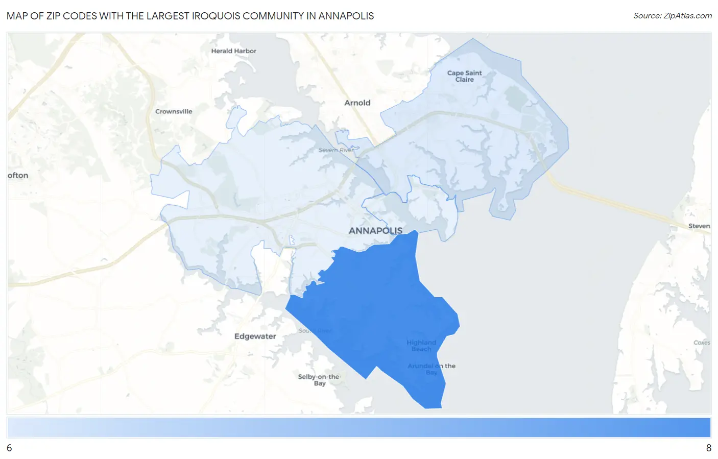 Zip Codes with the Largest Iroquois Community in Annapolis Map