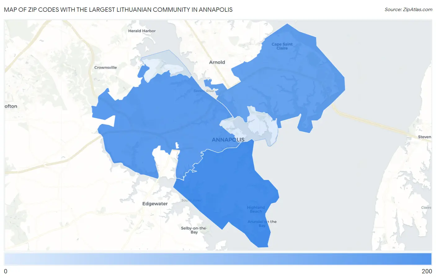 Zip Codes with the Largest Lithuanian Community in Annapolis Map