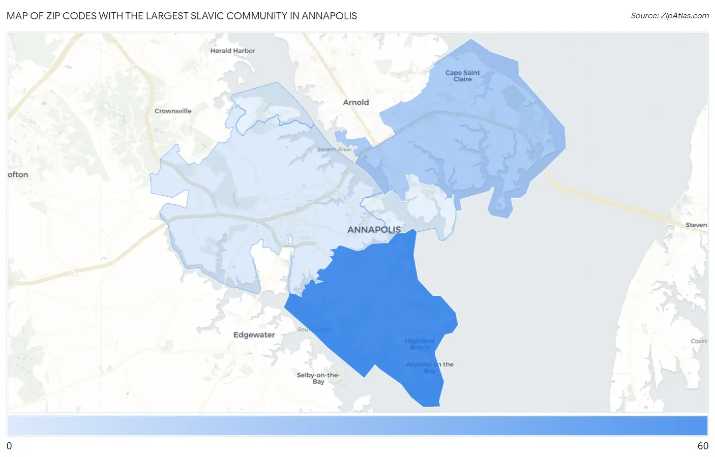 Zip Codes with the Largest Slavic Community in Annapolis Map