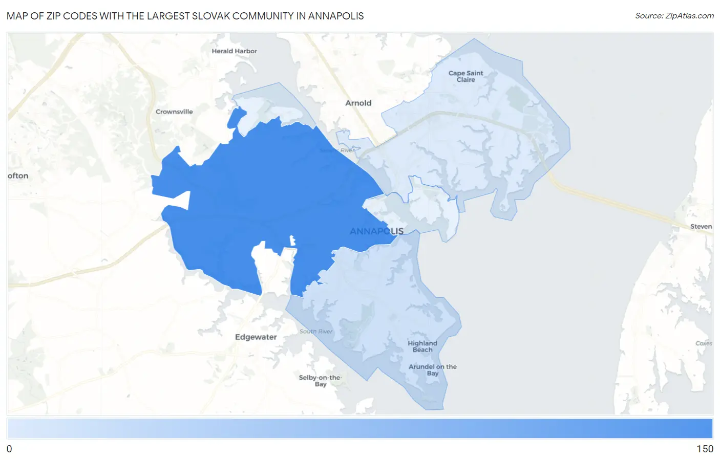 Zip Codes with the Largest Slovak Community in Annapolis Map
