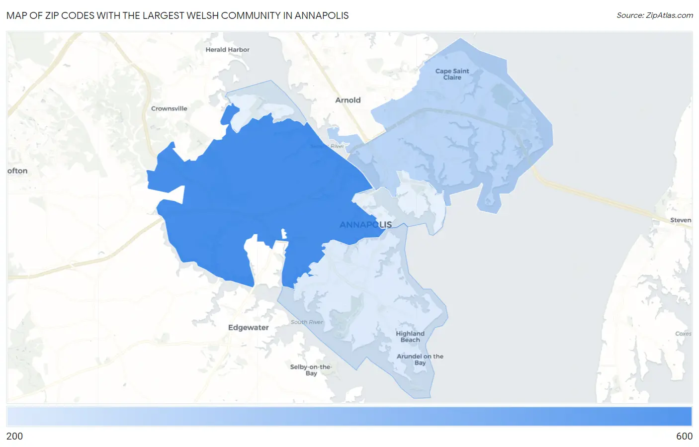 Zip Codes with the Largest Welsh Community in Annapolis Map