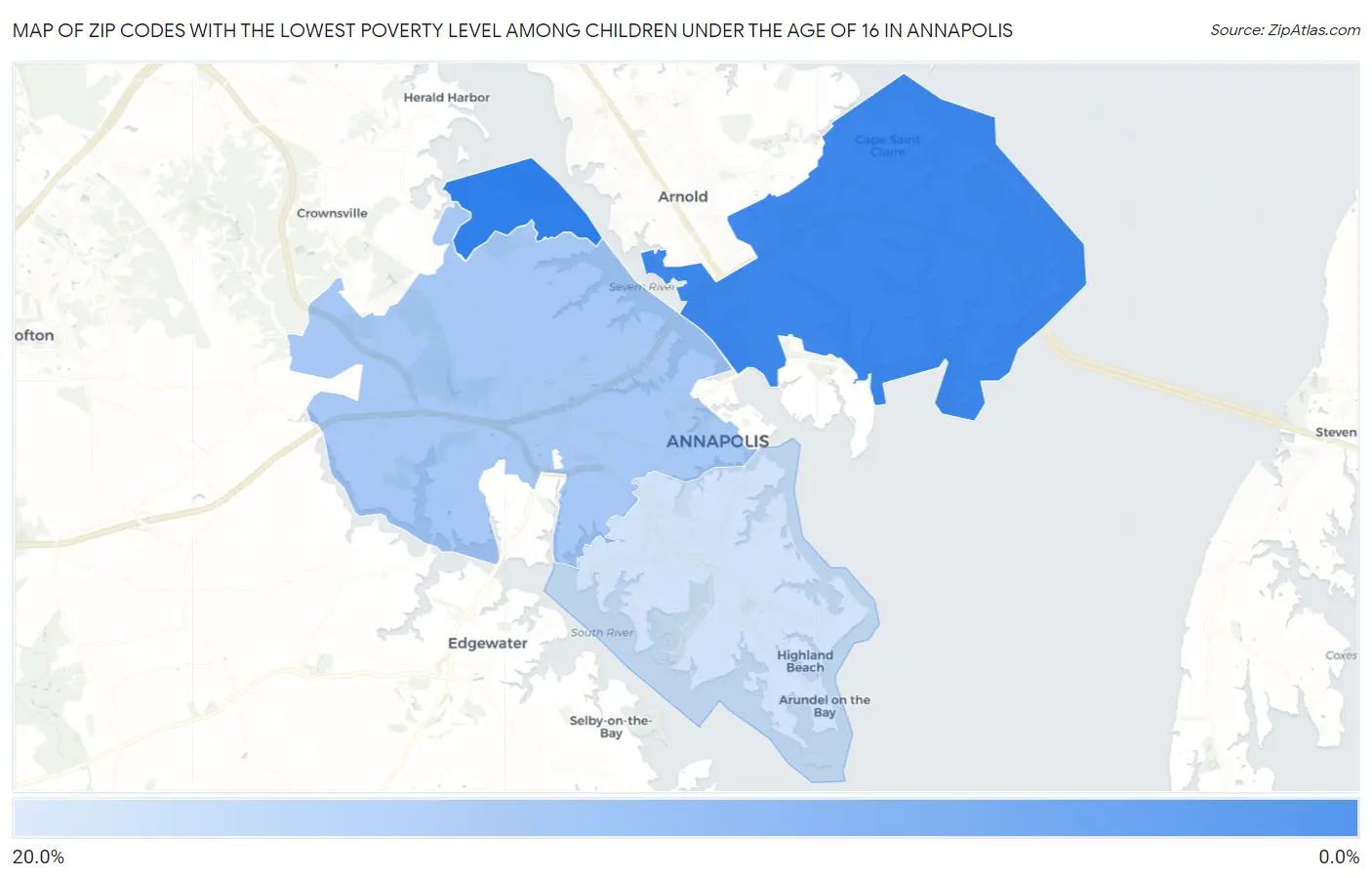 Zip Codes with the Lowest Poverty Level Among Children Under the Age of 16 in Annapolis Map