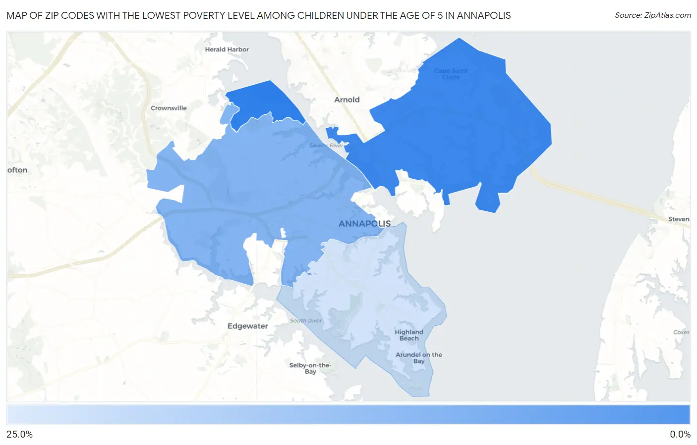 Zip Codes with the Lowest Poverty Level Among Children Under the Age of 5 in Annapolis Map