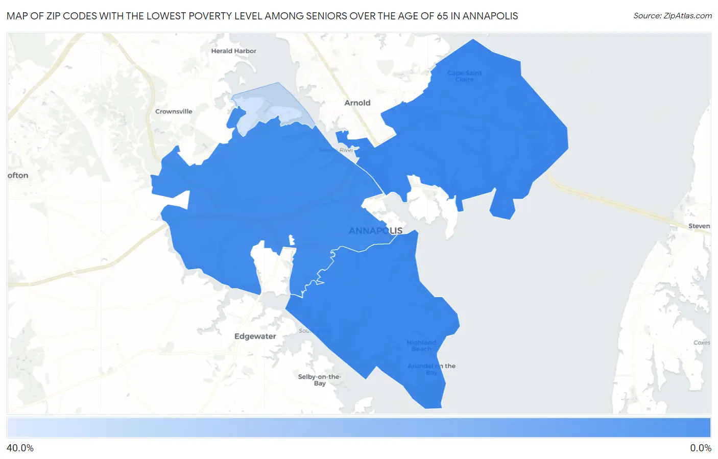 Zip Codes with the Lowest Poverty Level Among Seniors Over the Age of 65 in Annapolis Map