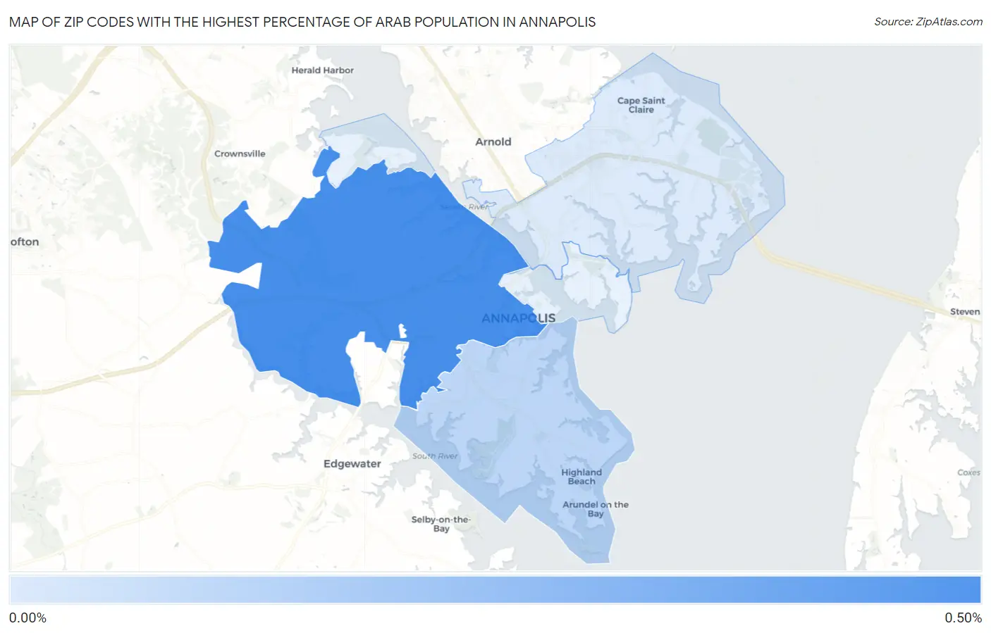 Zip Codes with the Highest Percentage of Arab Population in Annapolis Map