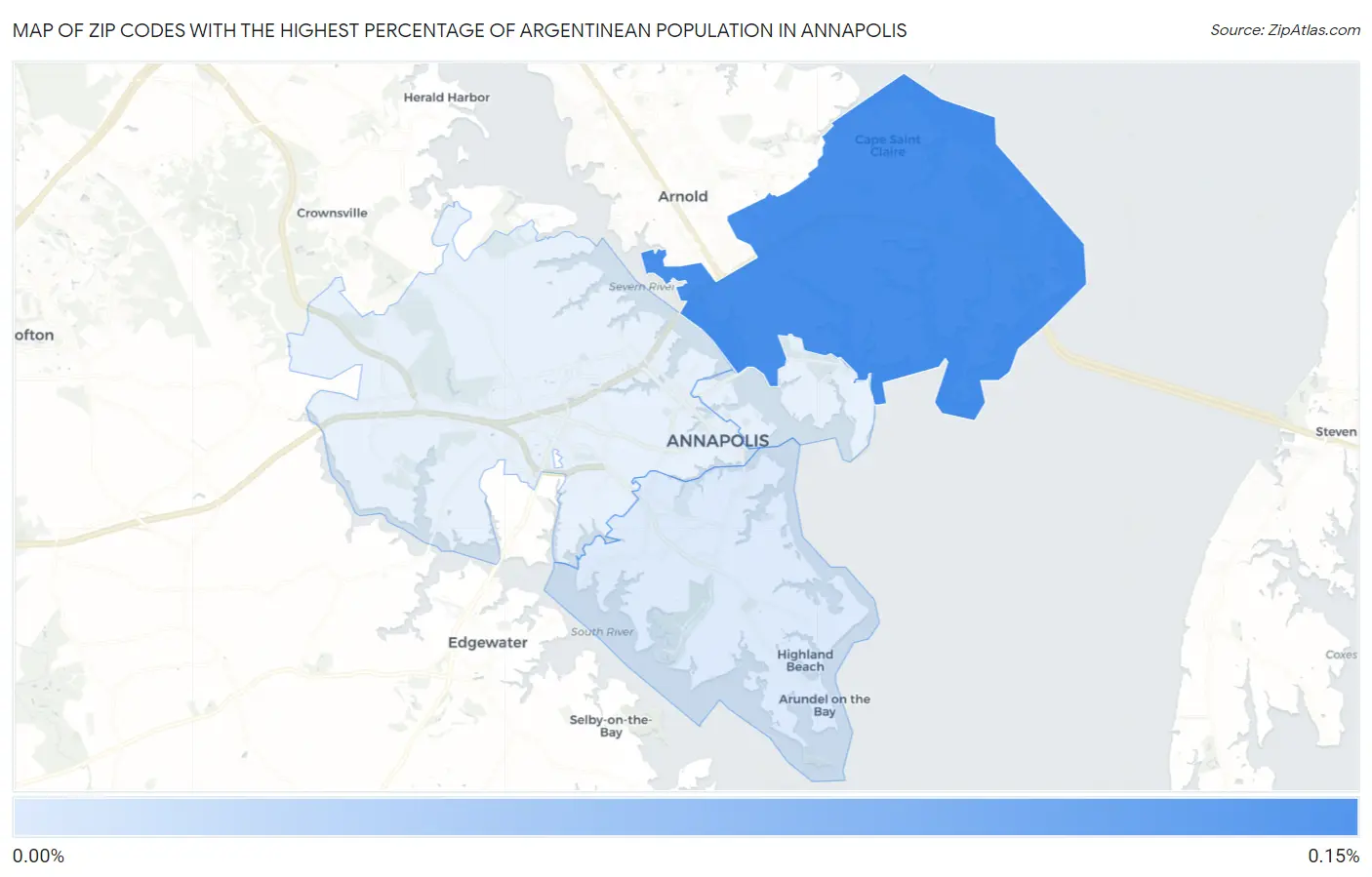 Zip Codes with the Highest Percentage of Argentinean Population in Annapolis Map