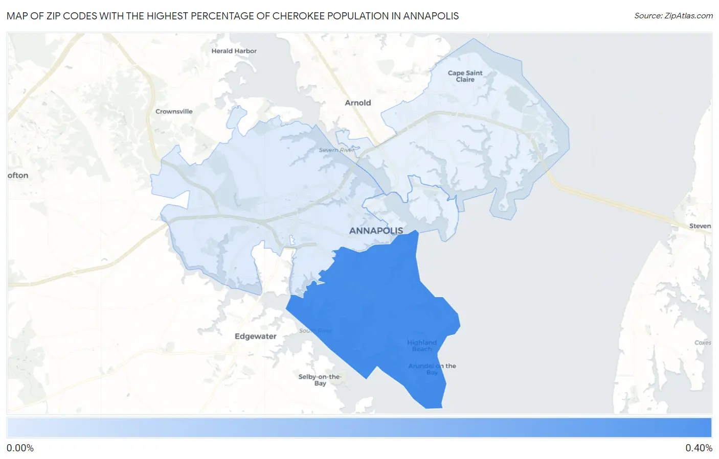 Zip Codes with the Highest Percentage of Cherokee Population in Annapolis Map