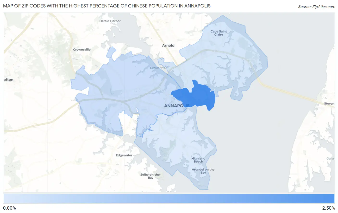 Zip Codes with the Highest Percentage of Chinese Population in Annapolis Map