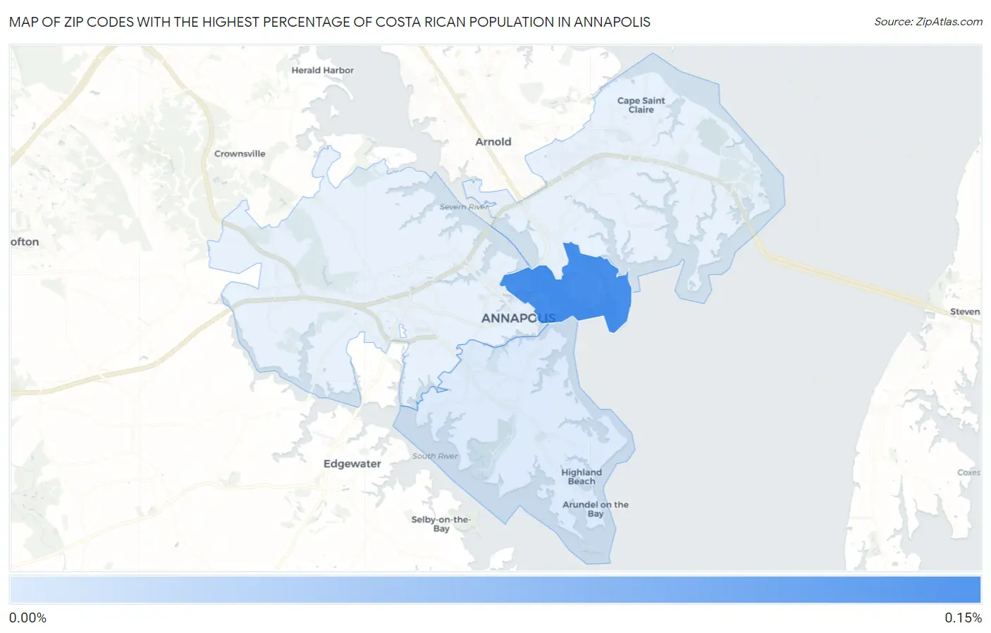 Zip Codes with the Highest Percentage of Costa Rican Population in Annapolis Map