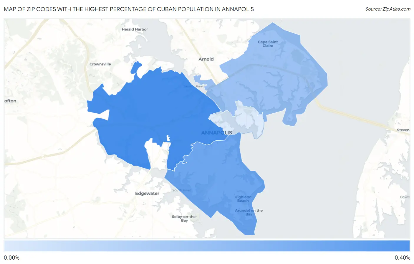 Zip Codes with the Highest Percentage of Cuban Population in Annapolis Map