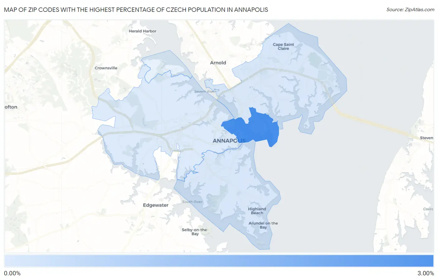 Zip Codes with the Highest Percentage of Czech Population in Annapolis Map