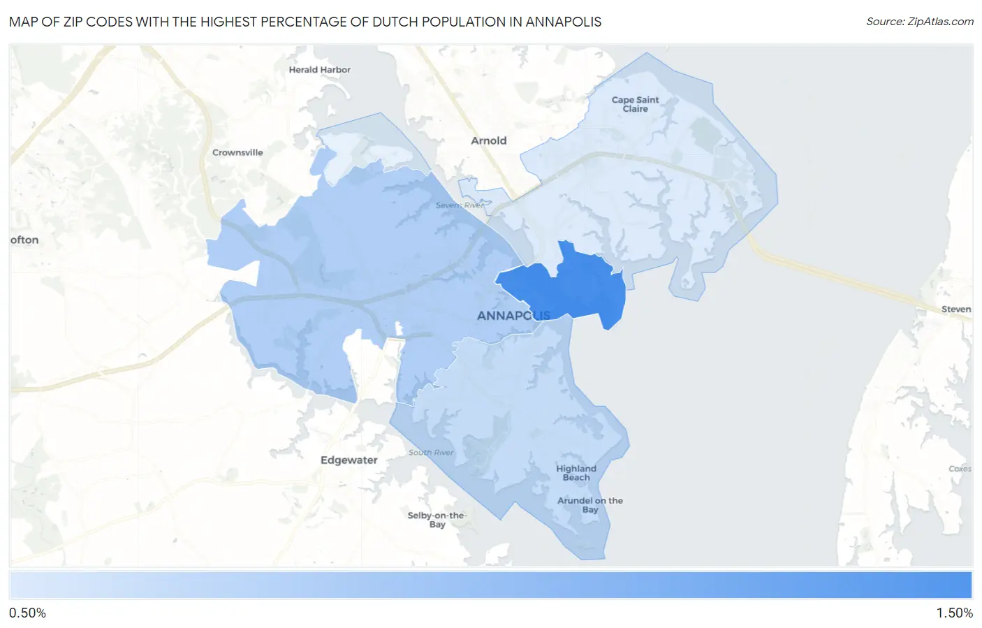 Zip Codes with the Highest Percentage of Dutch Population in Annapolis Map