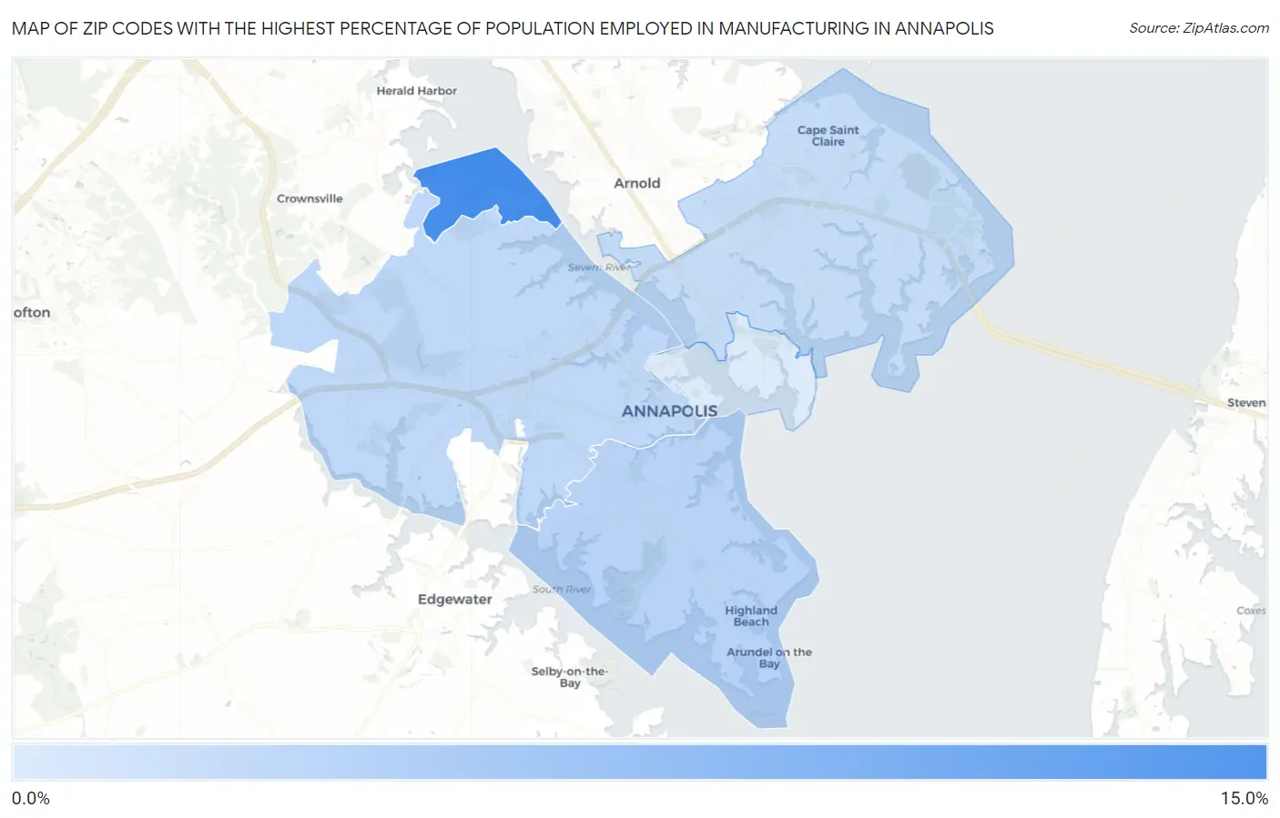 Zip Codes with the Highest Percentage of Population Employed in Manufacturing in Annapolis Map