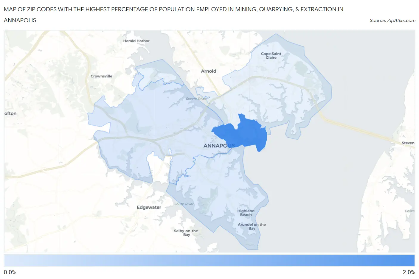 Zip Codes with the Highest Percentage of Population Employed in Mining, Quarrying, & Extraction in Annapolis Map
