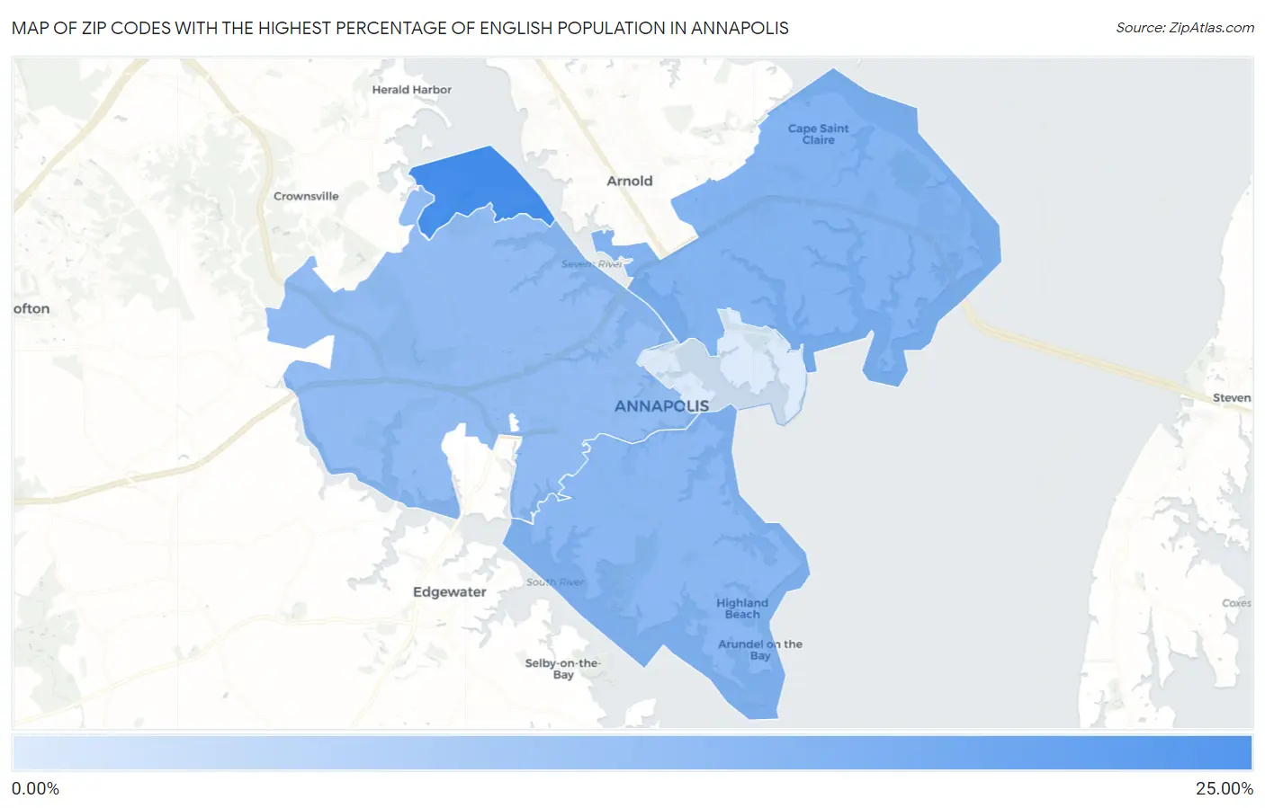 Zip Codes with the Highest Percentage of English Population in Annapolis Map