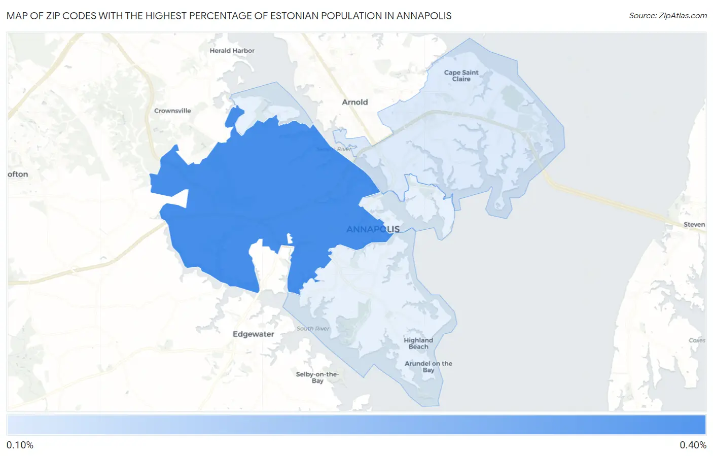 Zip Codes with the Highest Percentage of Estonian Population in Annapolis Map
