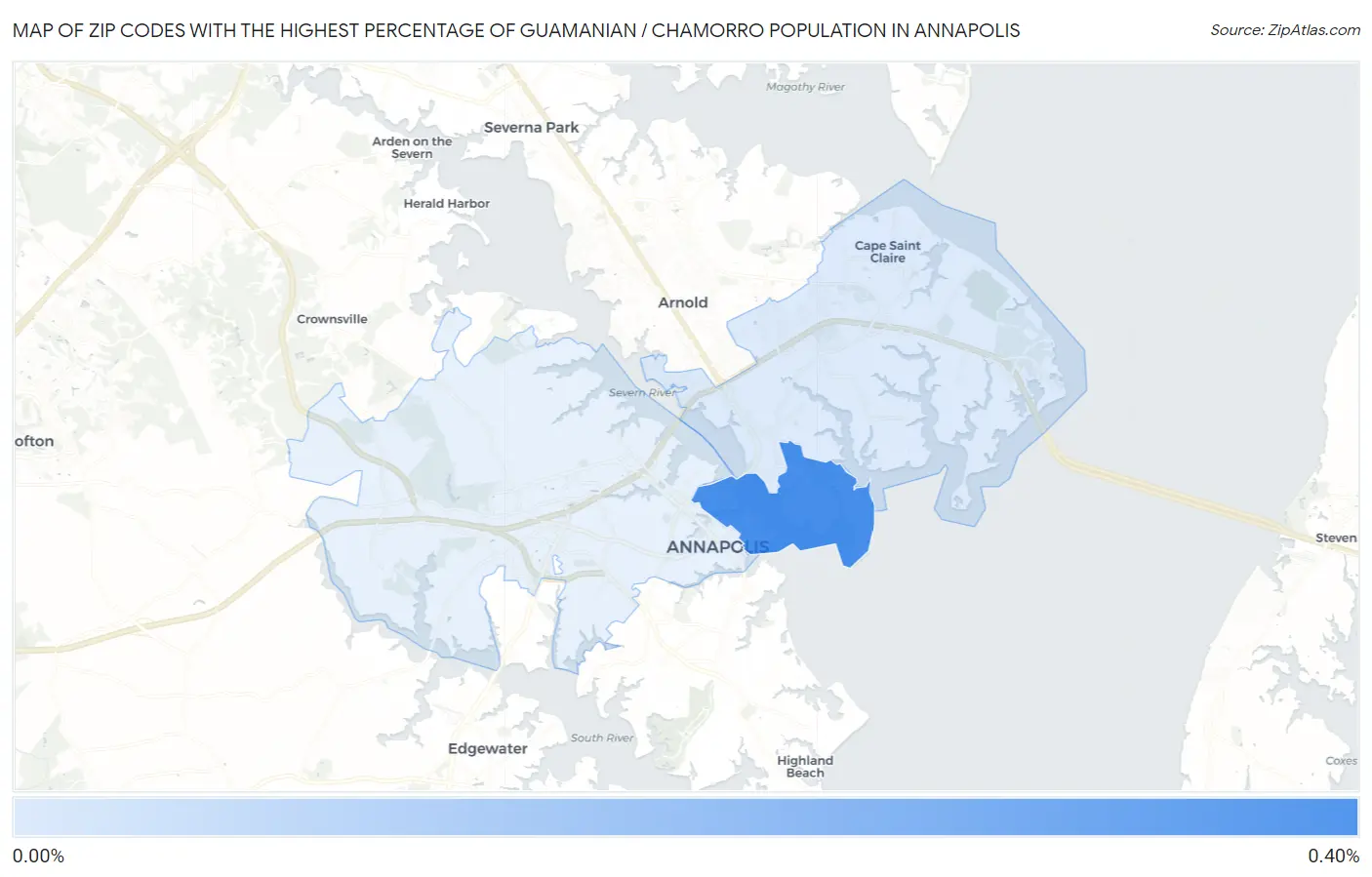 Zip Codes with the Highest Percentage of Guamanian / Chamorro Population in Annapolis Map