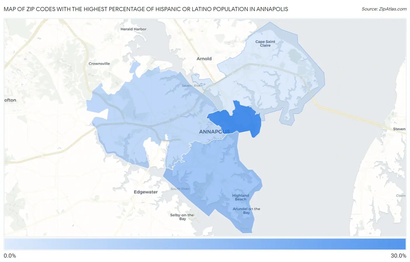 Zip Codes with the Highest Percentage of Hispanic or Latino Population in Annapolis Map