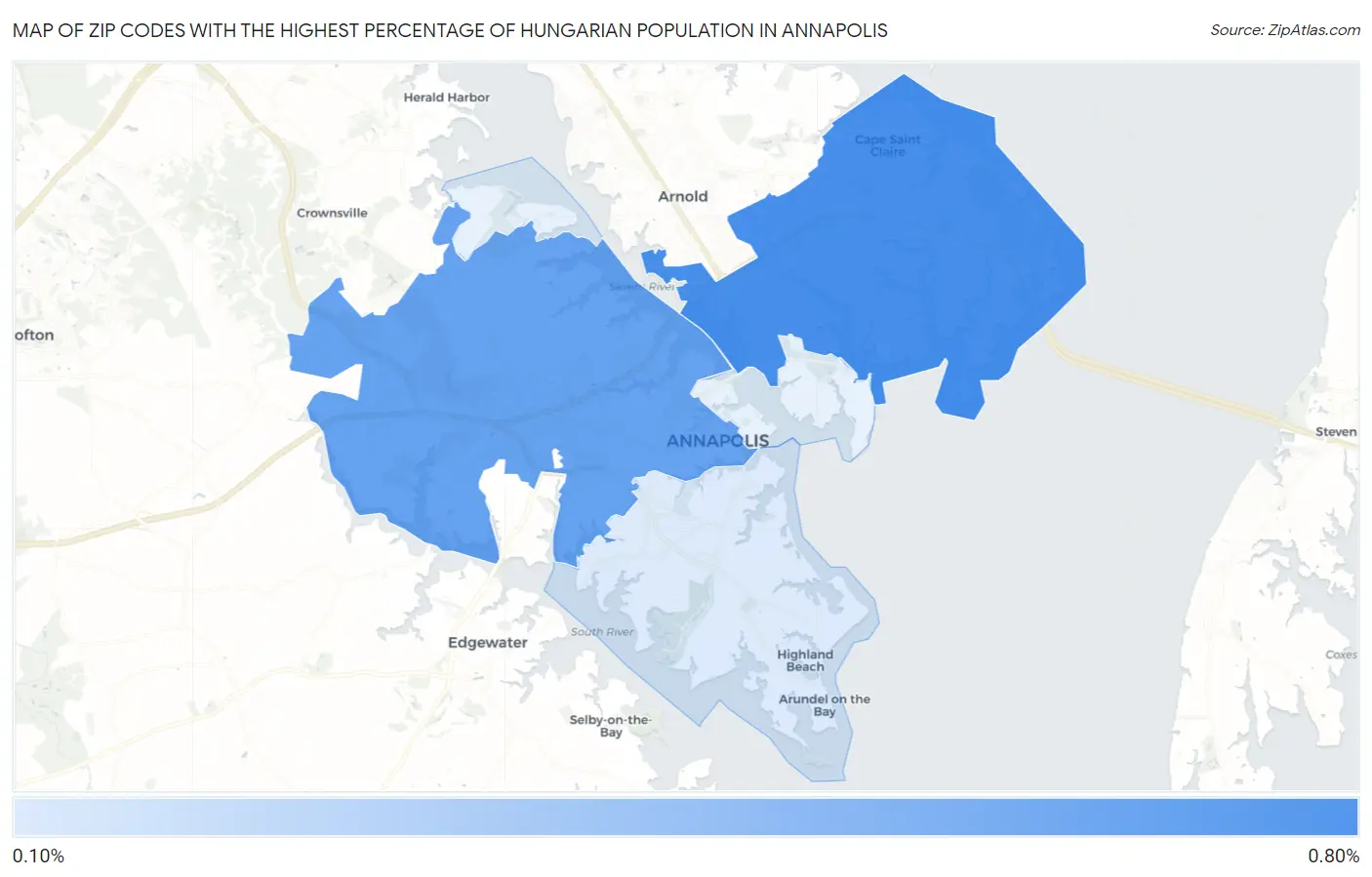 Zip Codes with the Highest Percentage of Hungarian Population in Annapolis Map