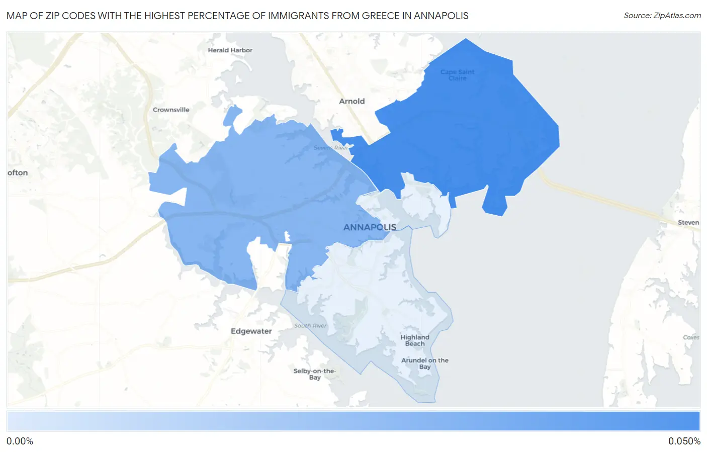 Zip Codes with the Highest Percentage of Immigrants from Greece in Annapolis Map