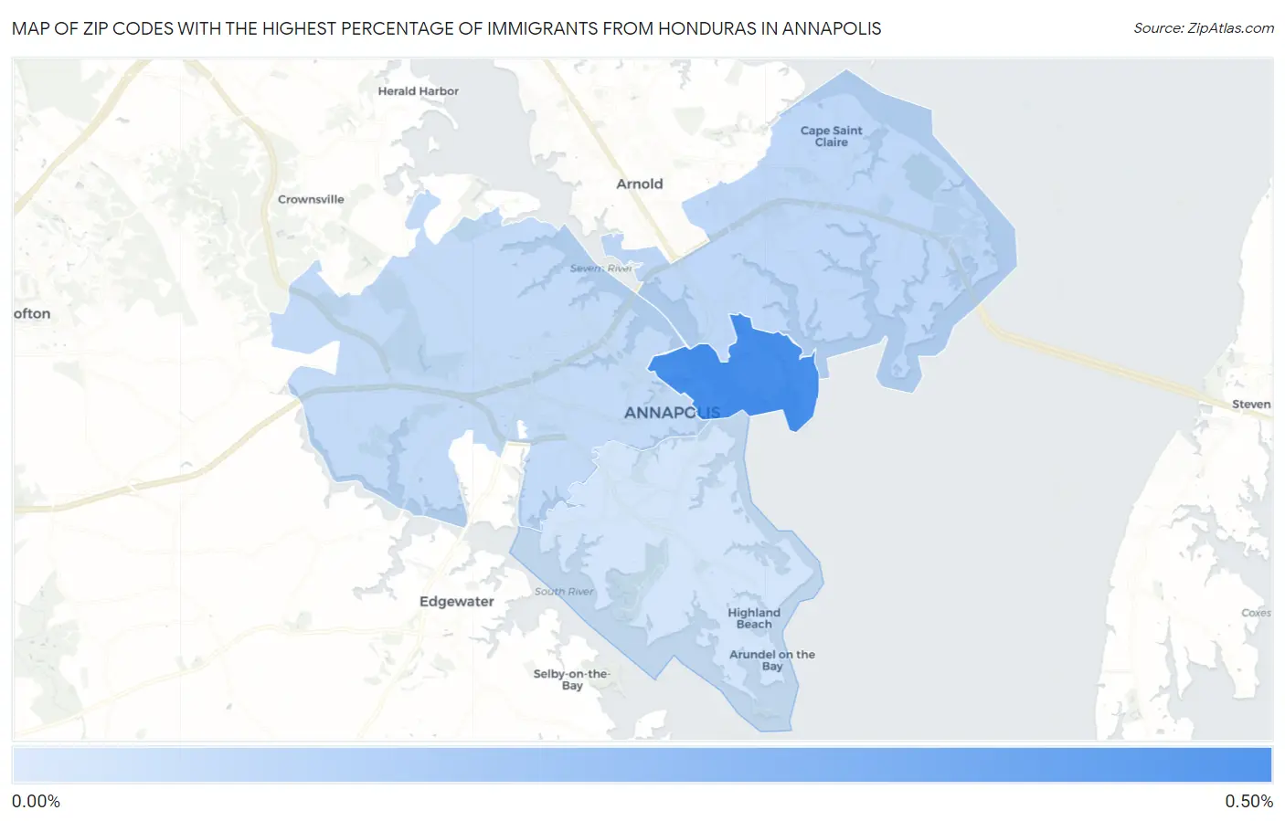 Zip Codes with the Highest Percentage of Immigrants from Honduras in Annapolis Map