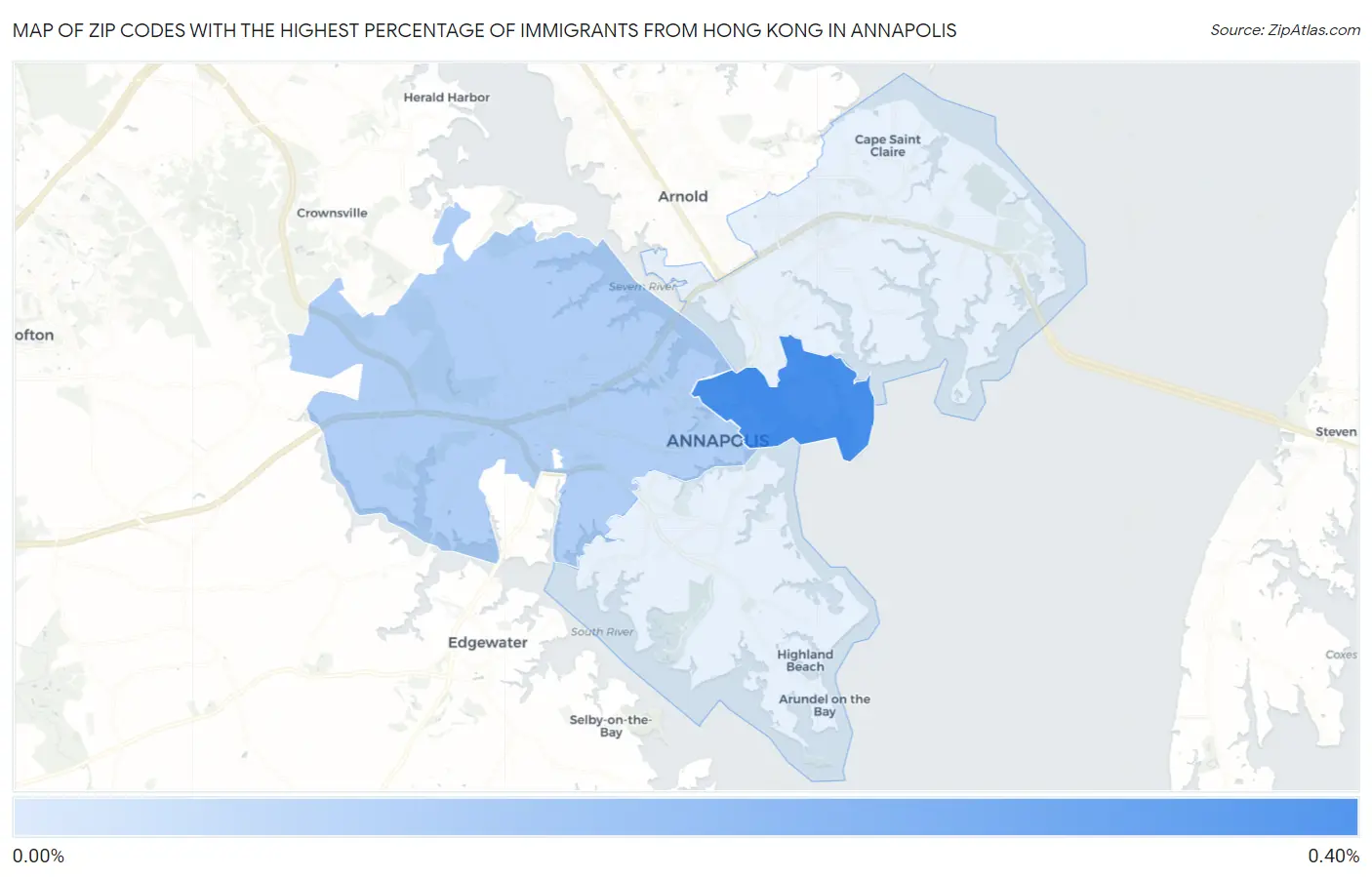 Zip Codes with the Highest Percentage of Immigrants from Hong Kong in Annapolis Map