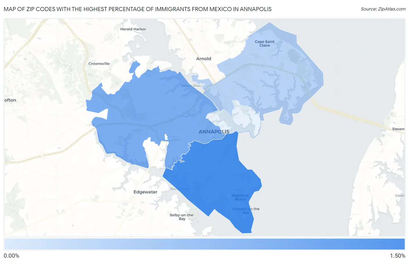 Zip Codes with the Highest Percentage of Immigrants from Mexico in Annapolis Map
