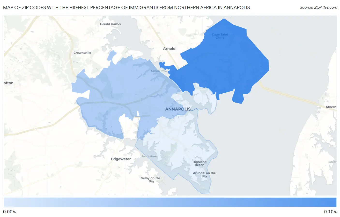 Zip Codes with the Highest Percentage of Immigrants from Northern Africa in Annapolis Map