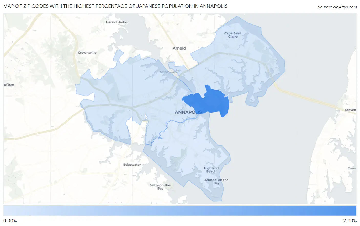 Zip Codes with the Highest Percentage of Japanese Population in Annapolis Map