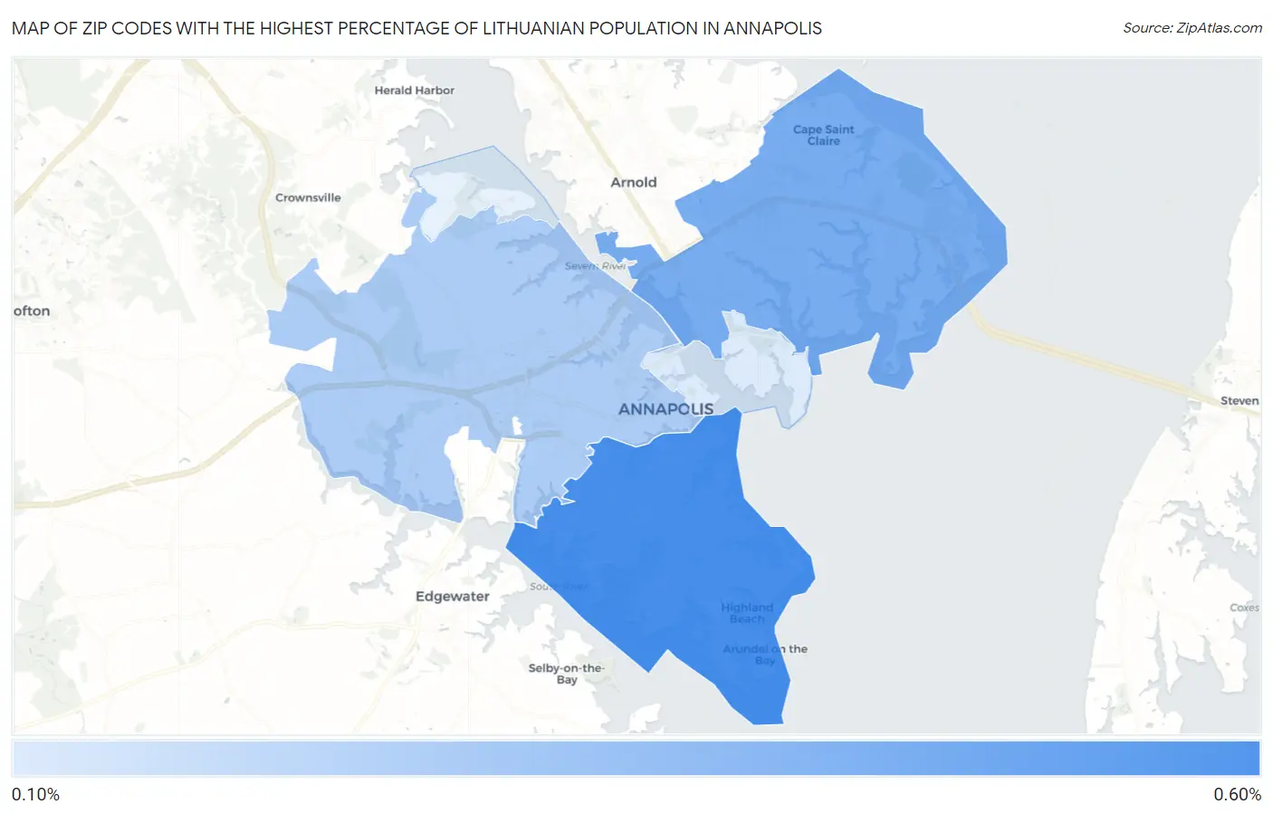 Zip Codes with the Highest Percentage of Lithuanian Population in Annapolis Map