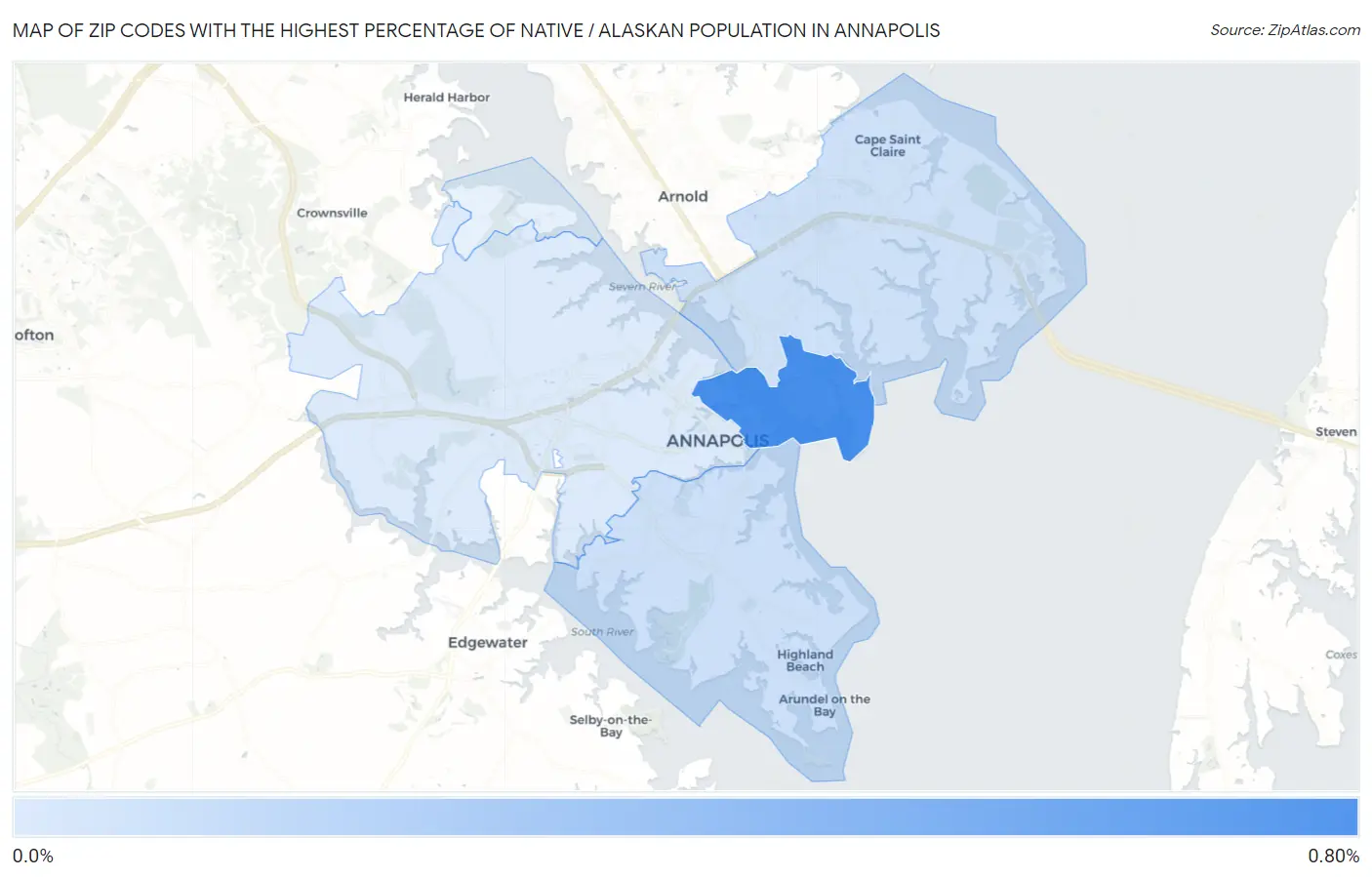 Zip Codes with the Highest Percentage of Native / Alaskan Population in Annapolis Map