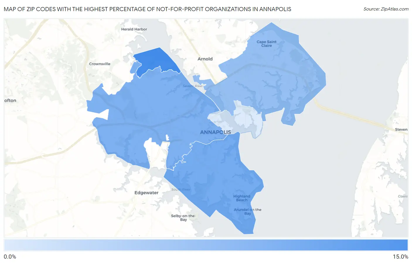 Zip Codes with the Highest Percentage of Not-for-profit Organizations in Annapolis Map