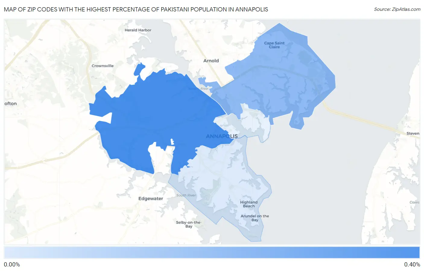 Zip Codes with the Highest Percentage of Pakistani Population in Annapolis Map