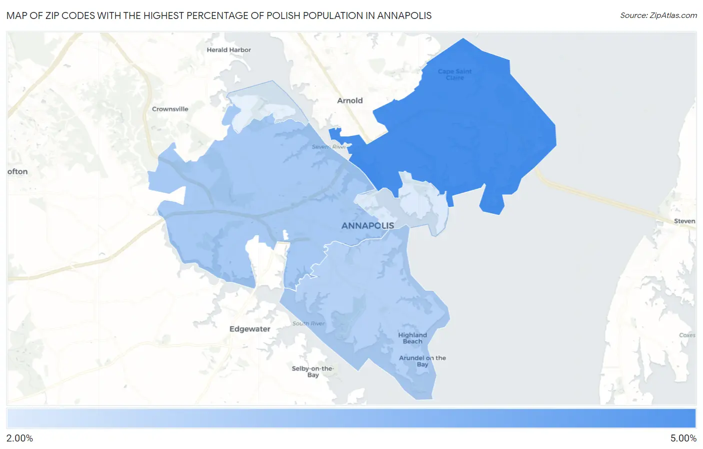 Zip Codes with the Highest Percentage of Polish Population in Annapolis Map