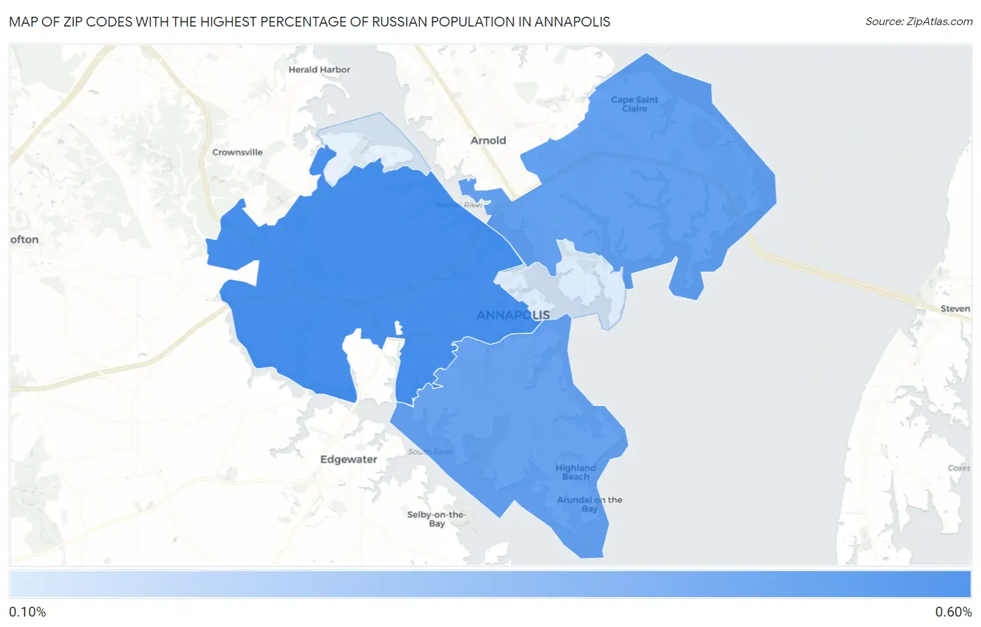 Zip Codes with the Highest Percentage of Russian Population in Annapolis Map