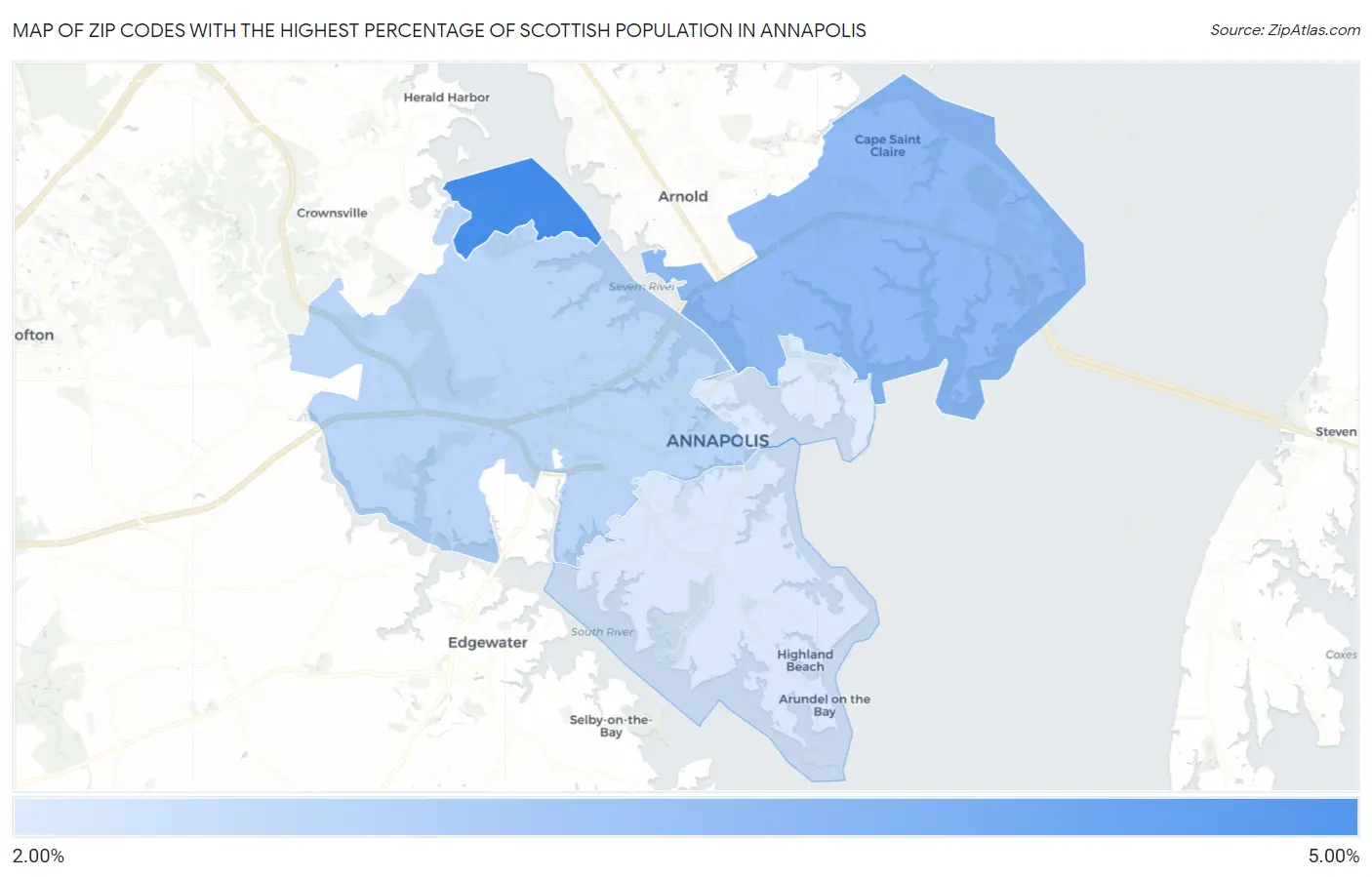 Zip Codes with the Highest Percentage of Scottish Population in Annapolis Map