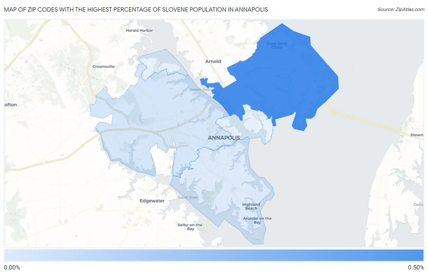 Zip Codes with the Highest Percentage of Slovene Population in Annapolis Map