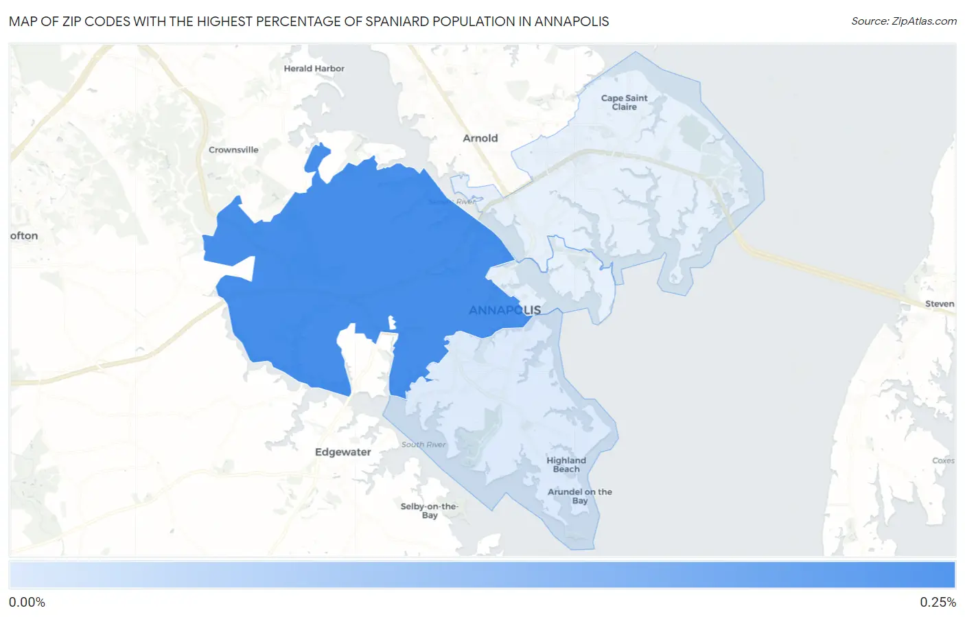 Zip Codes with the Highest Percentage of Spaniard Population in Annapolis Map