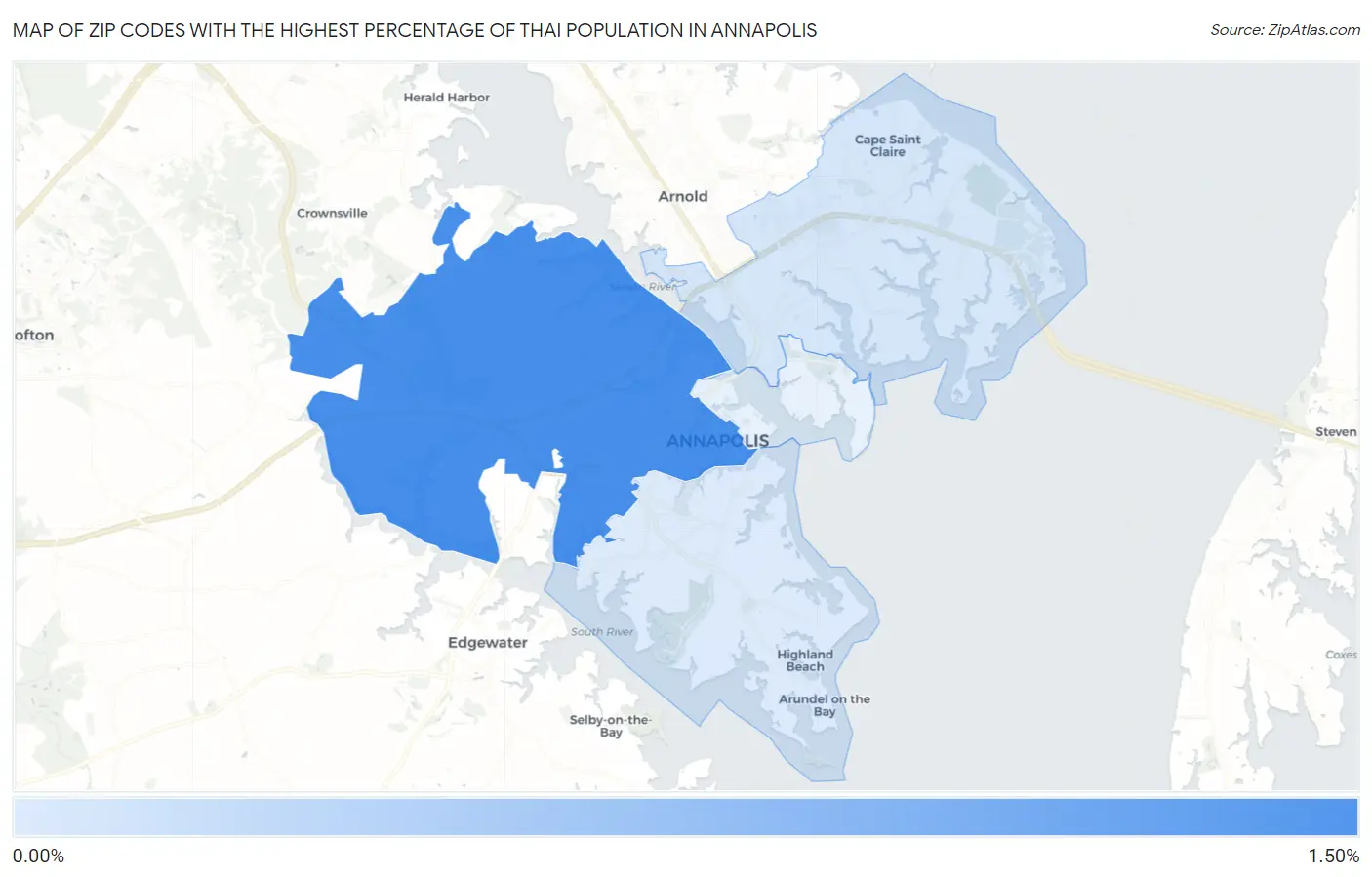 Zip Codes with the Highest Percentage of Thai Population in Annapolis Map