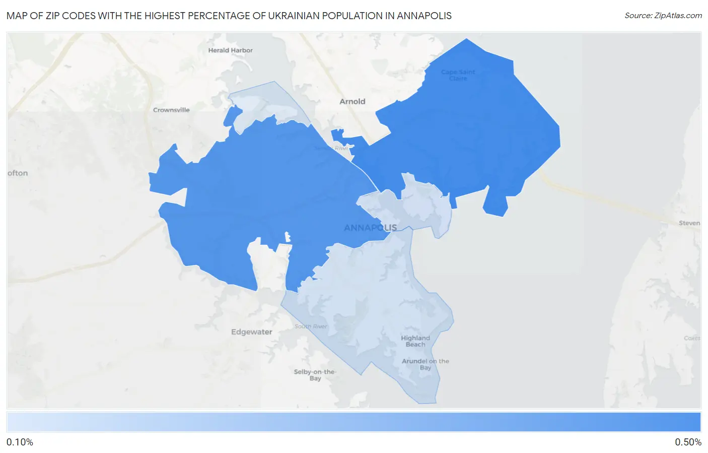 Zip Codes with the Highest Percentage of Ukrainian Population in Annapolis Map