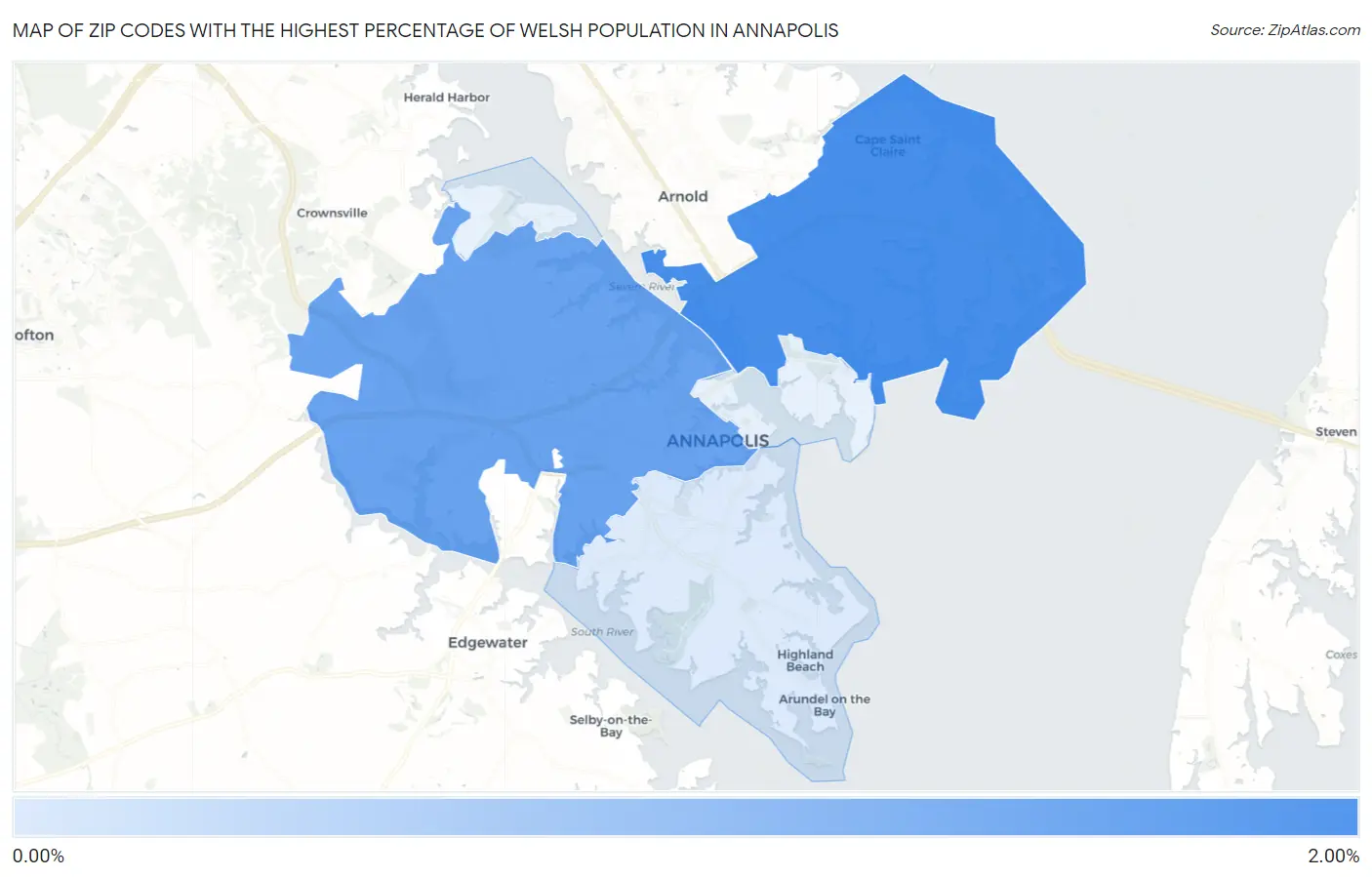 Zip Codes with the Highest Percentage of Welsh Population in Annapolis Map