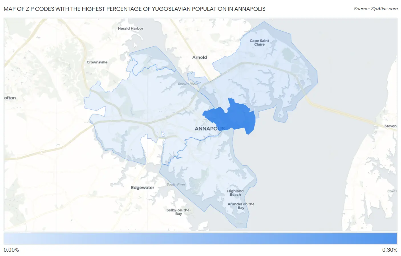 Zip Codes with the Highest Percentage of Yugoslavian Population in Annapolis Map