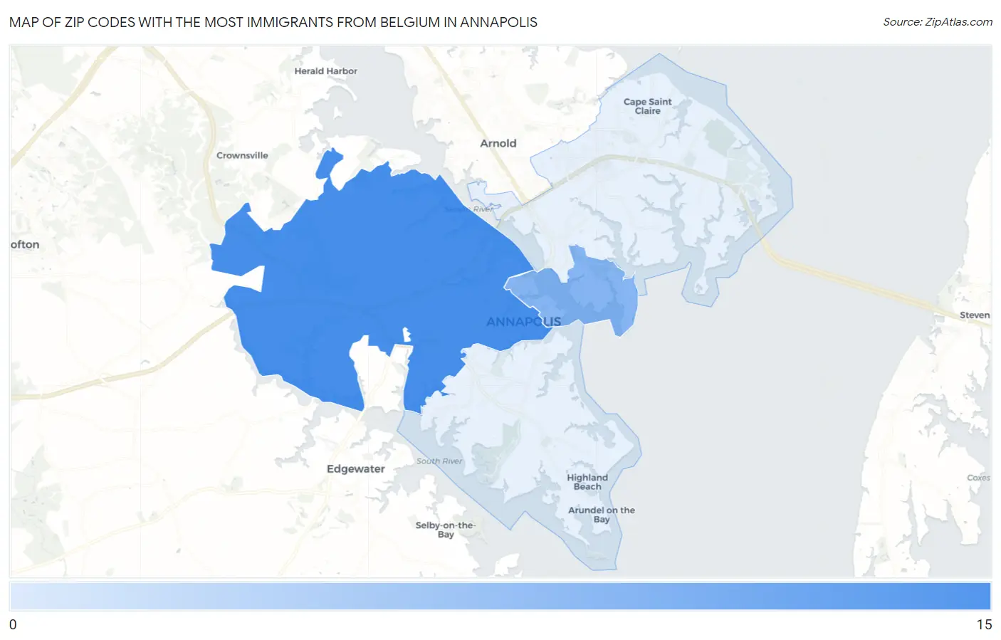 Zip Codes with the Most Immigrants from Belgium in Annapolis Map